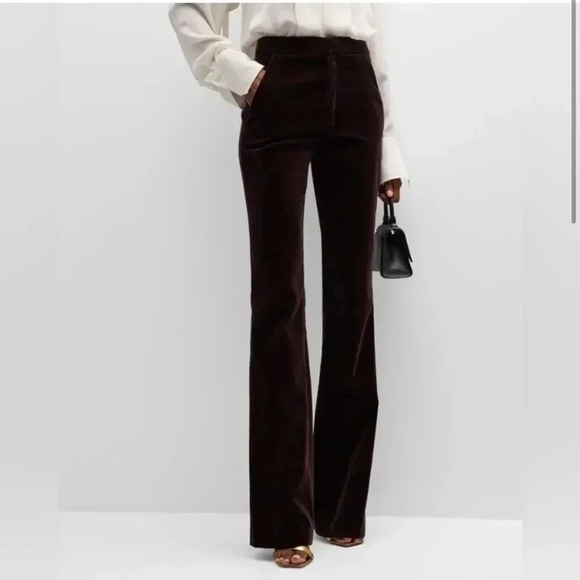 A.L.C. Sophie II Velvet Flare Pants Chocolate Plum size 14 - Picture 2 of 12